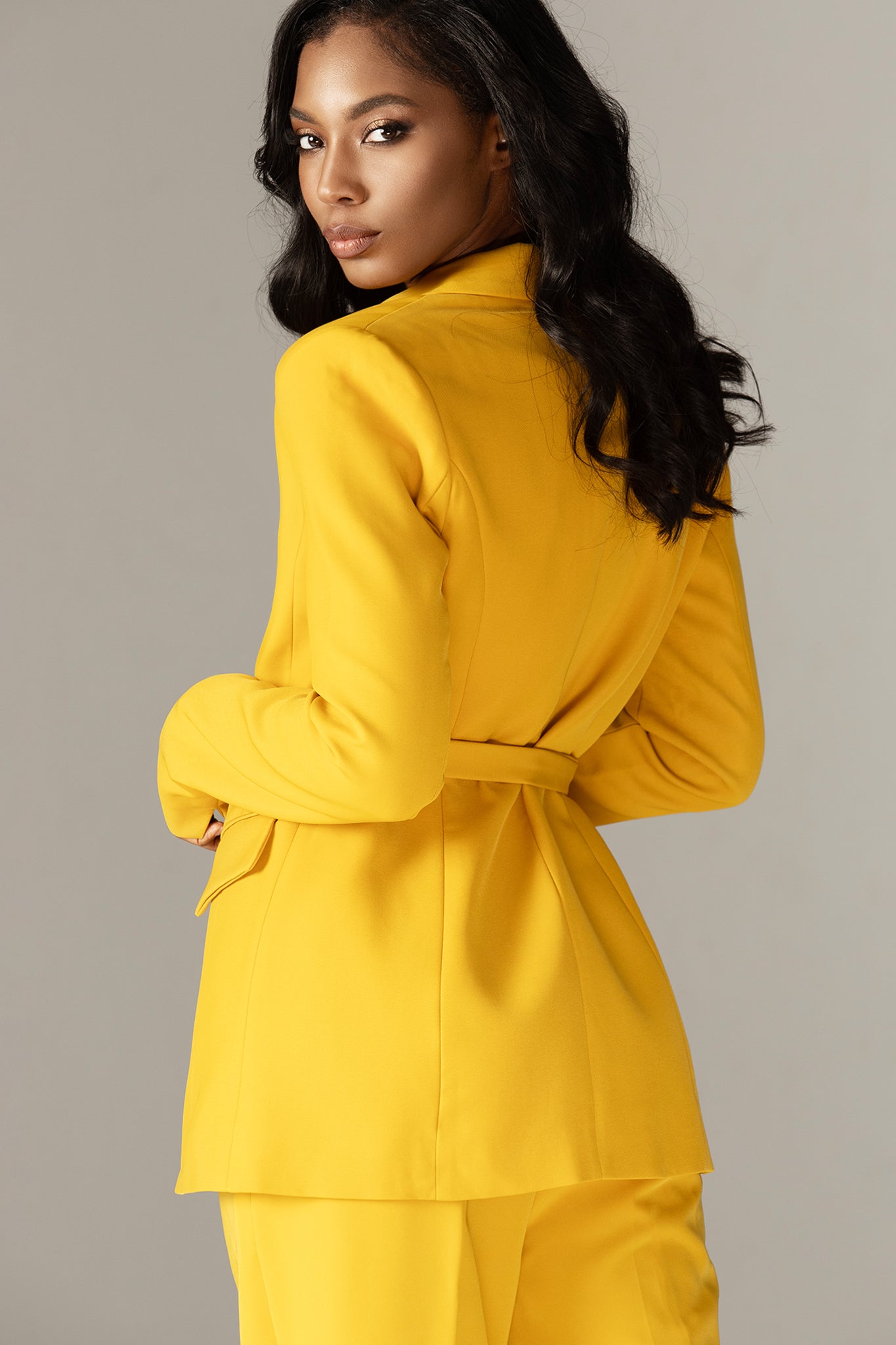 Erin Double Breasted Belted Blazer (Yellow)
