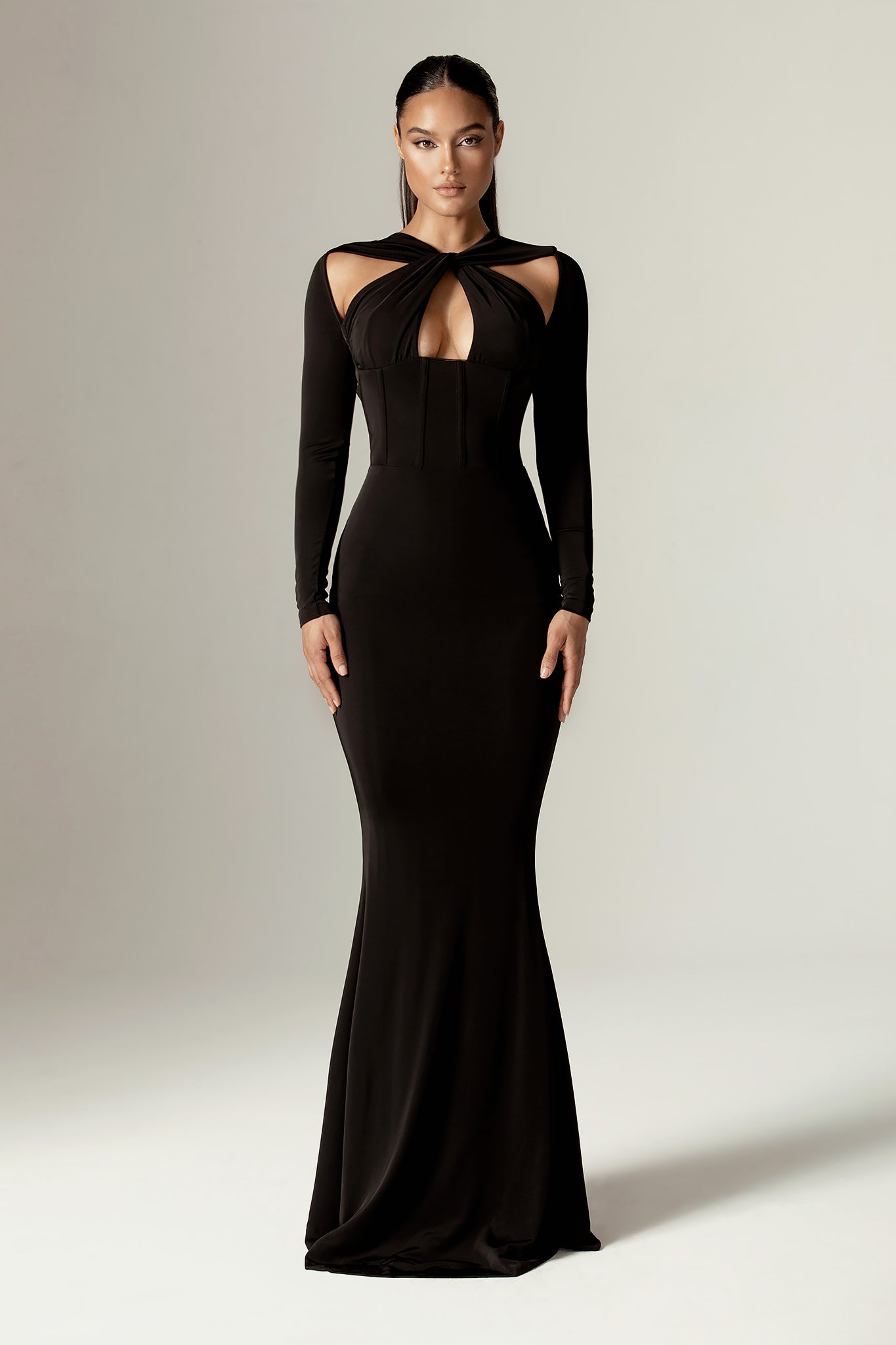 Baran Criss Cross Neckline Maxi Dress (Black)