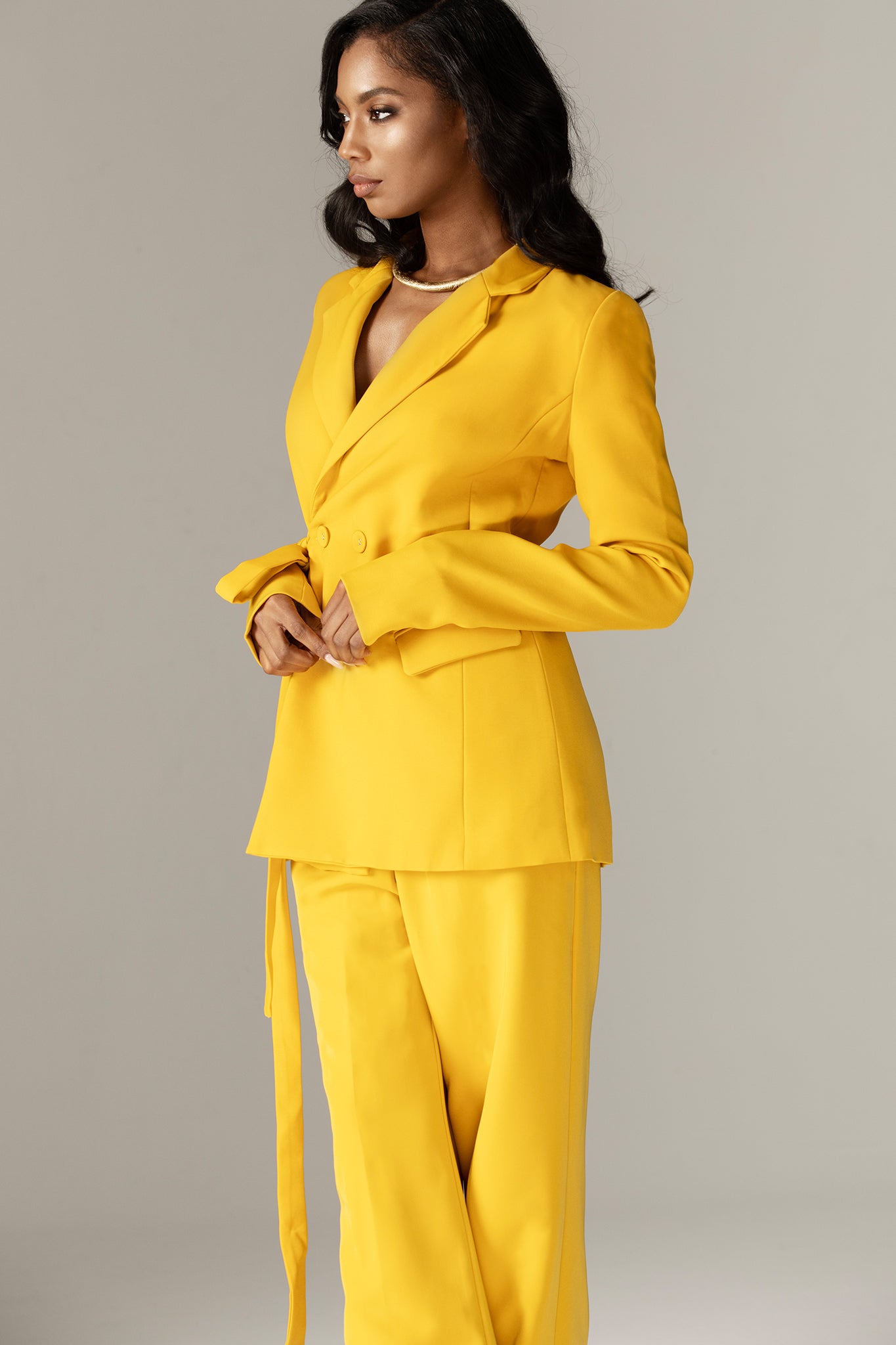 Erin Double Breasted Belted Blazer (Yellow)