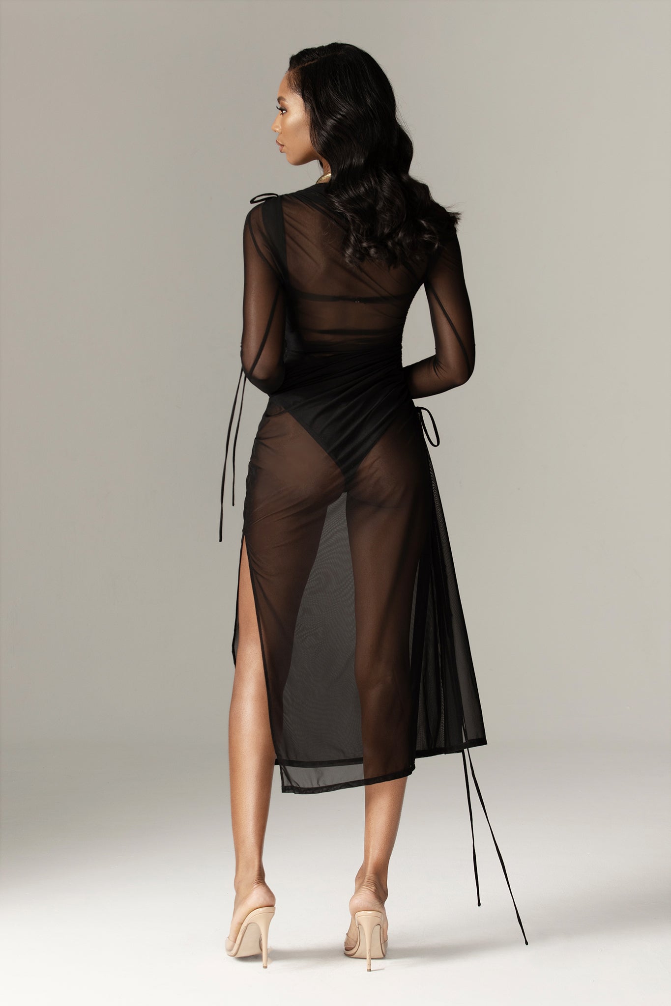 Tara Ruched Midi Beach Dress (Black)