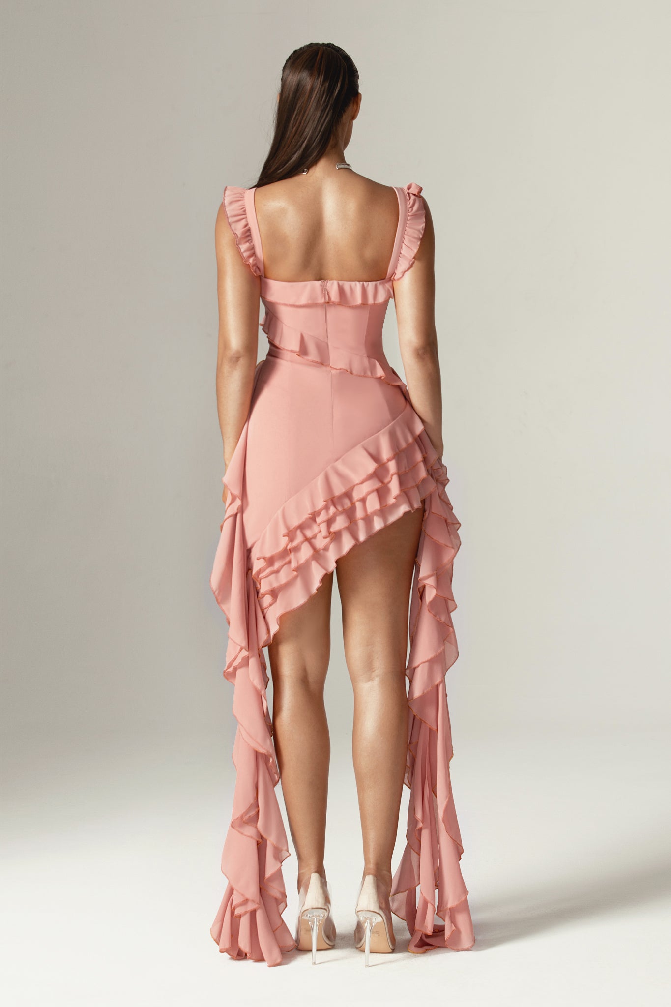 Lenora Ruffle Mini Dress (Blush Pink)