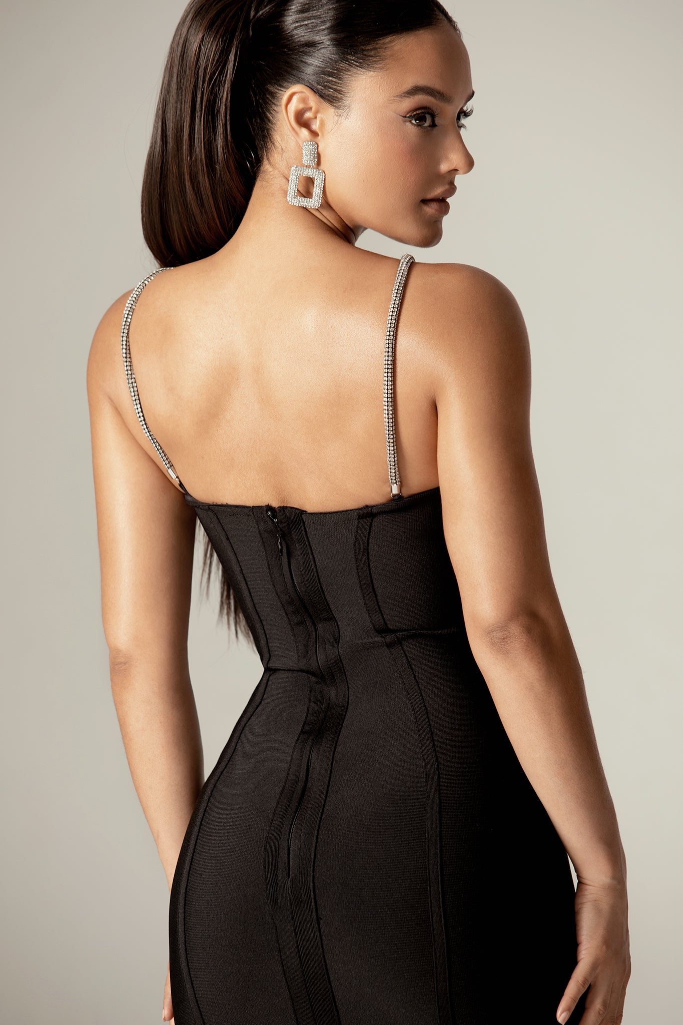 Gizelle Crystallized Bandage Midi Dress (Black)