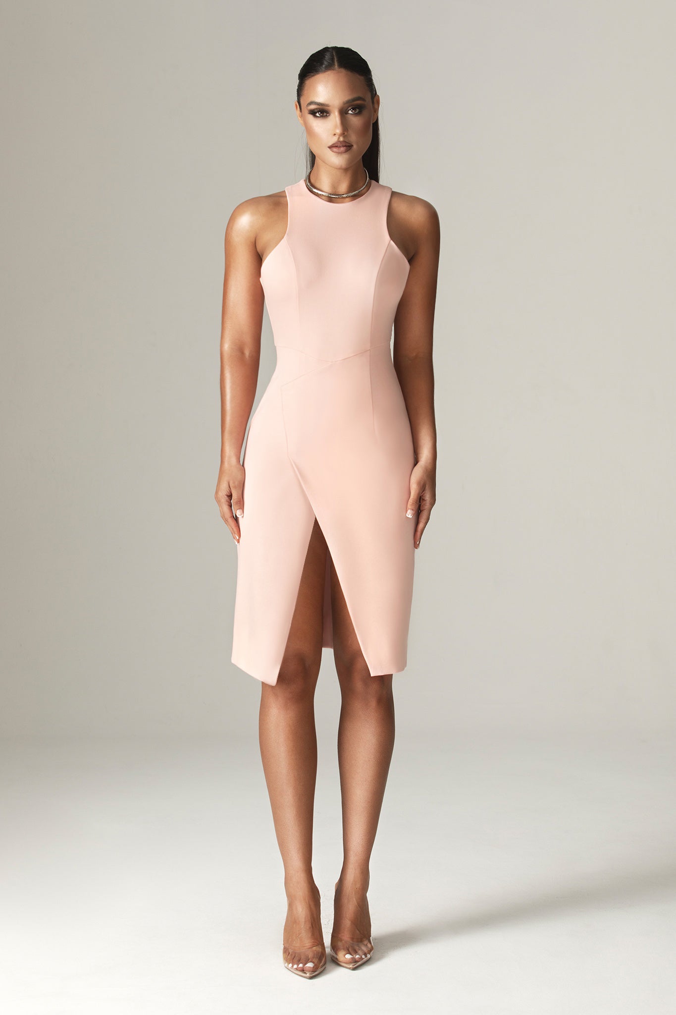 Felicia Ponte De Roma Midi Dress (Soft Pink)