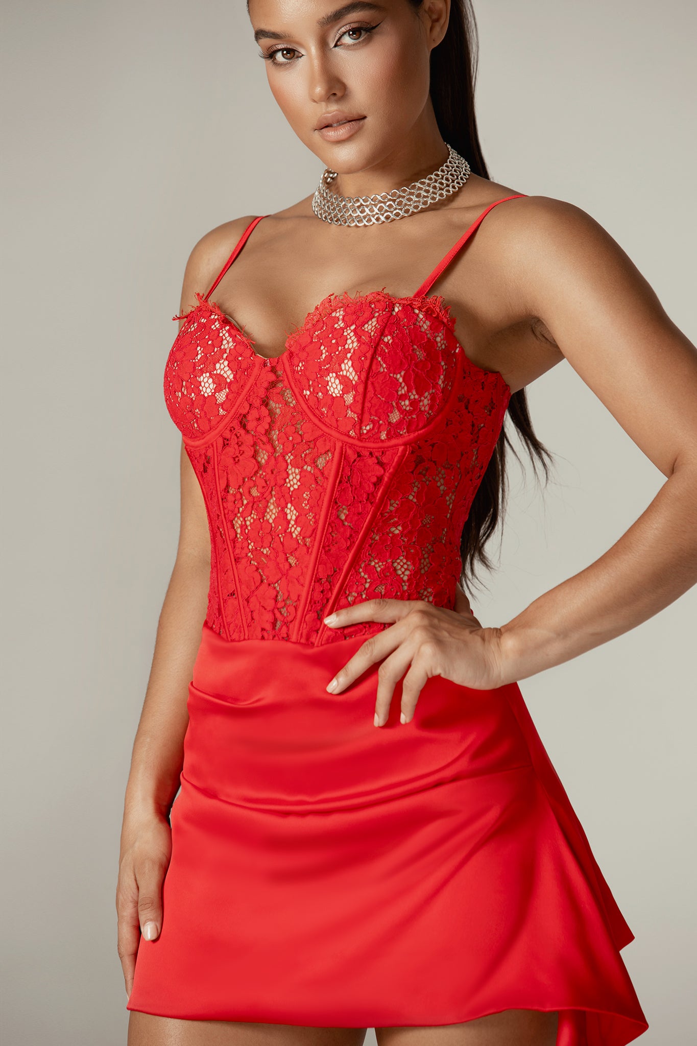 Colleen Lace Corset Mini Dress (Red)
