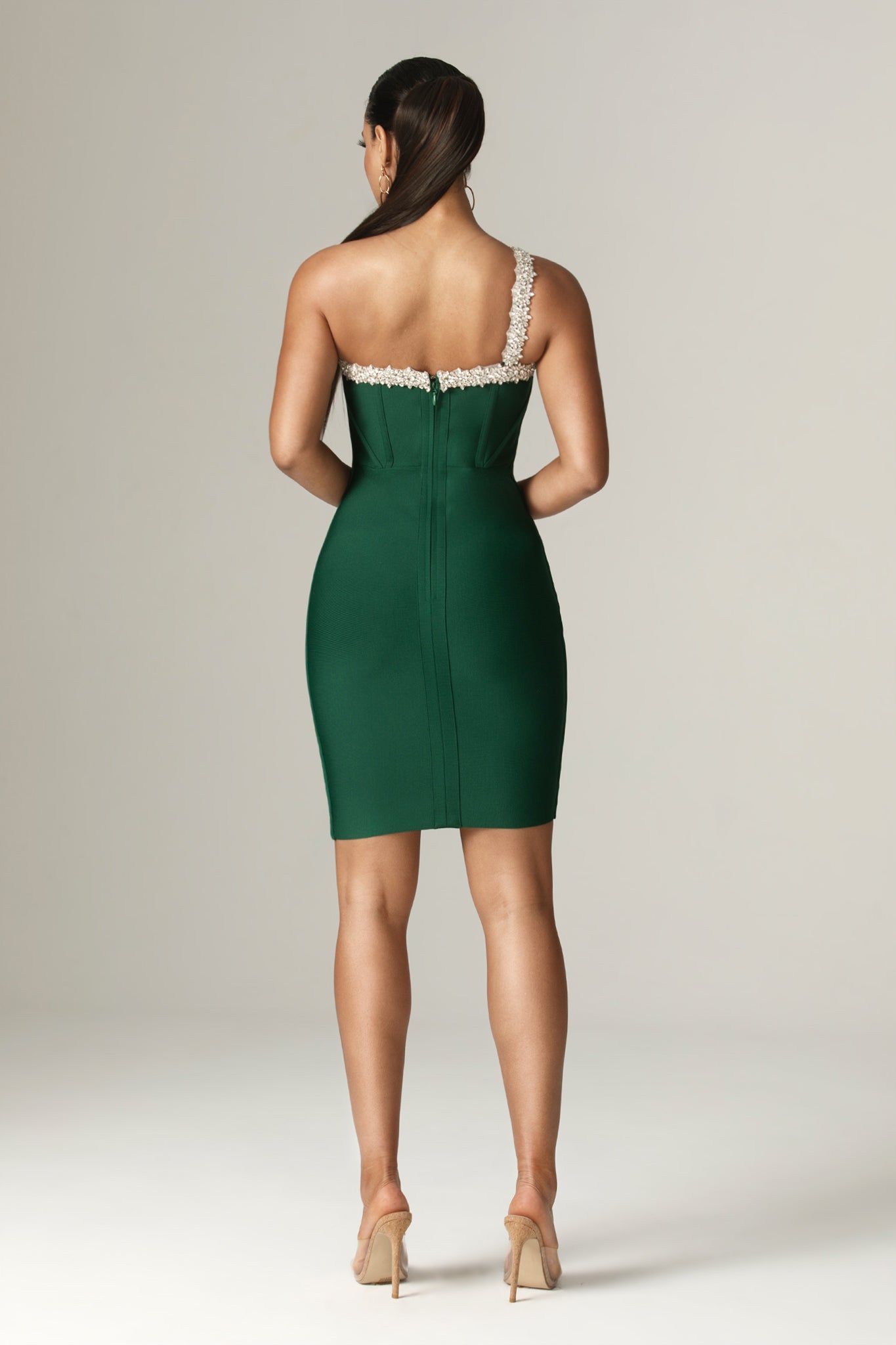 Diva Rhinestone Bandage Midi Dress (Emerald Green)