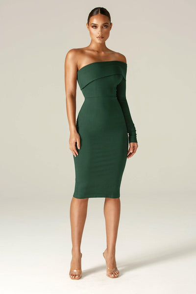 Rita One Shoulder Dress (Emerald Green) - Alieva